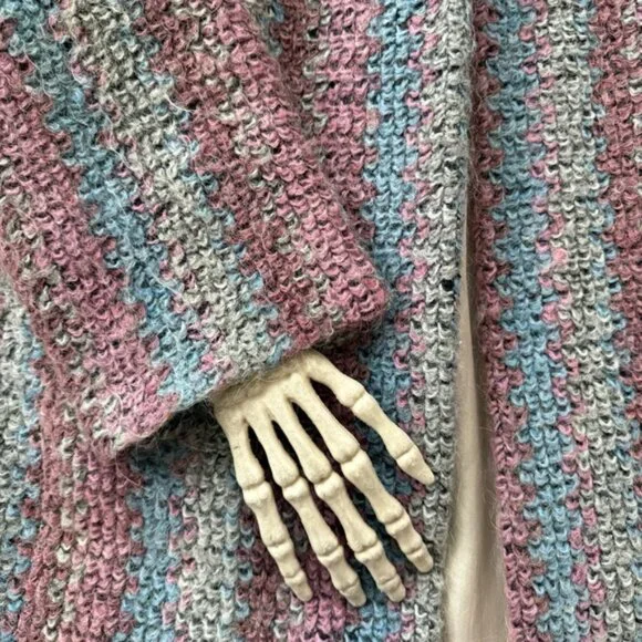 💀 SOLD 💀 Vintage 70s Knit Mohair Blend Long Lined Open Cardigan Sweater Jacket S - Picture 9 of 9